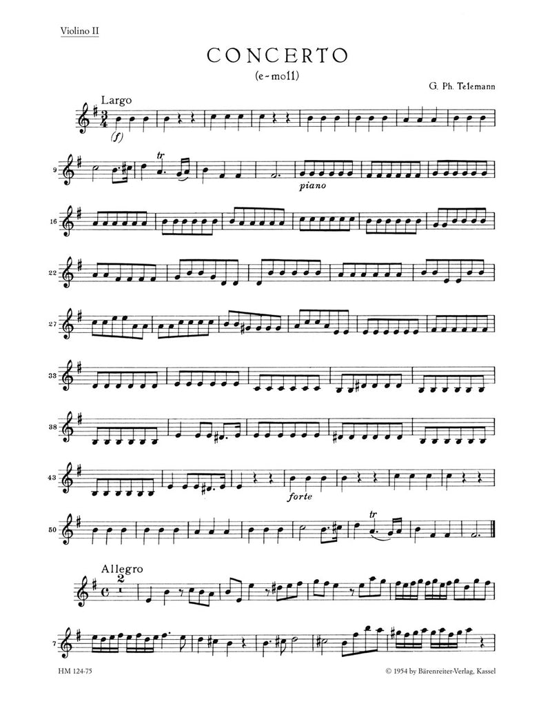 HM00124-75 Telemann Concerto Violin II Part