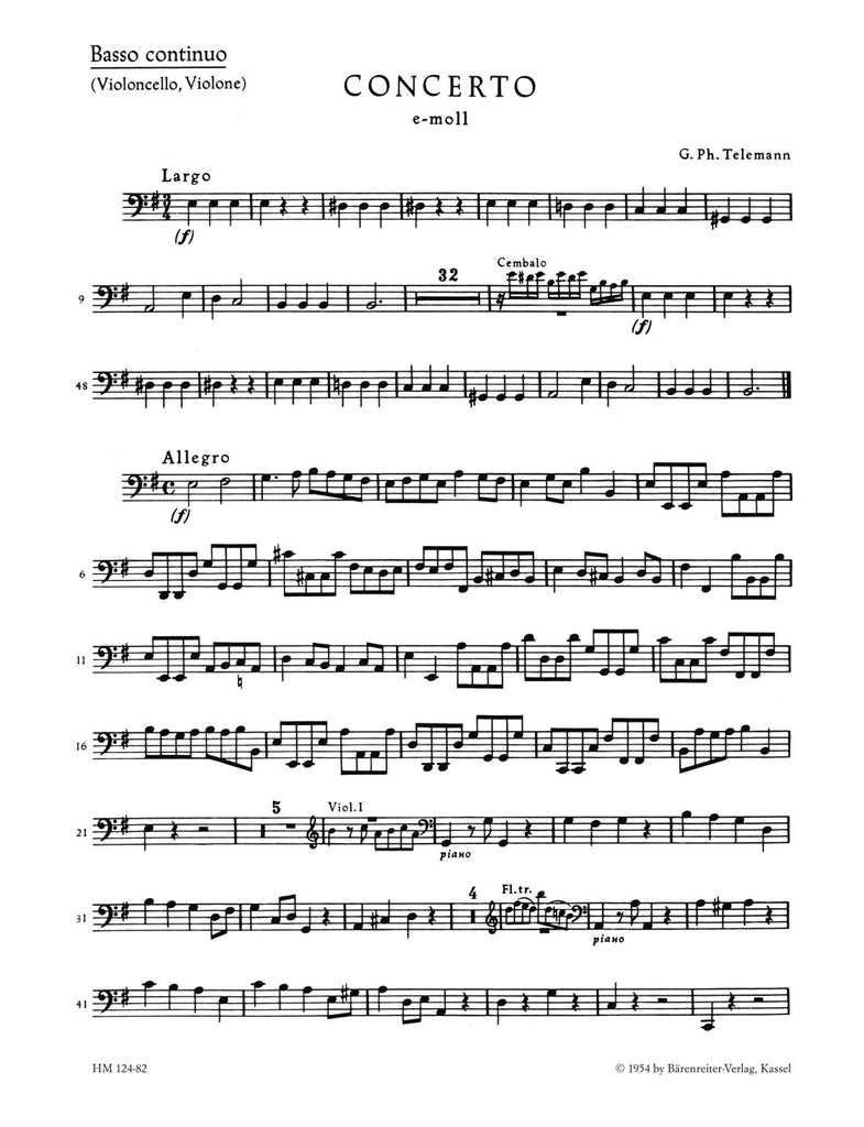 HM00124-82 Telemann Concerto Bass Part