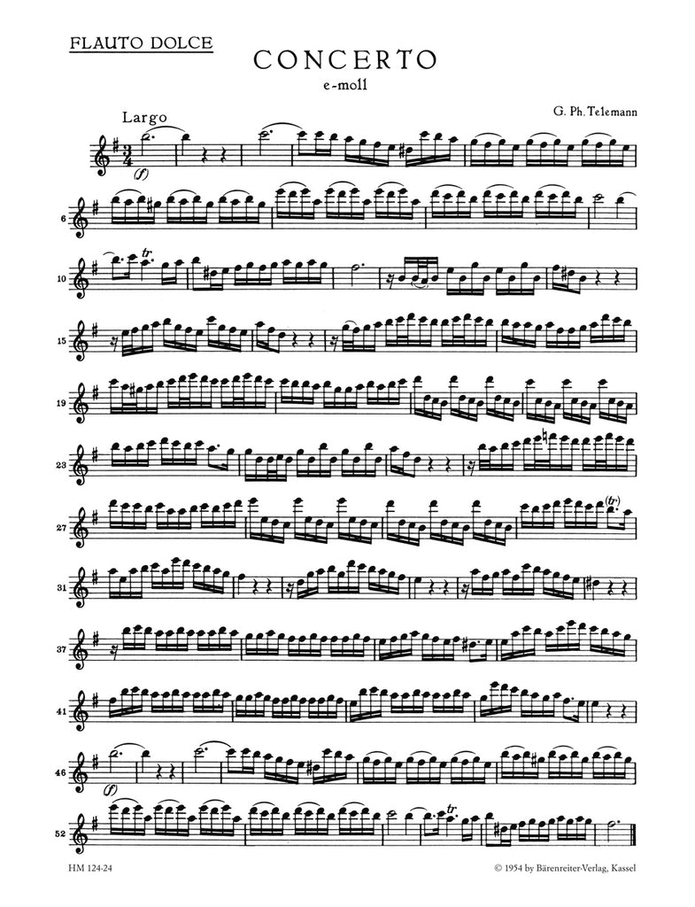 HM00124-24  Telemann Concerto Flauto Dolce Part