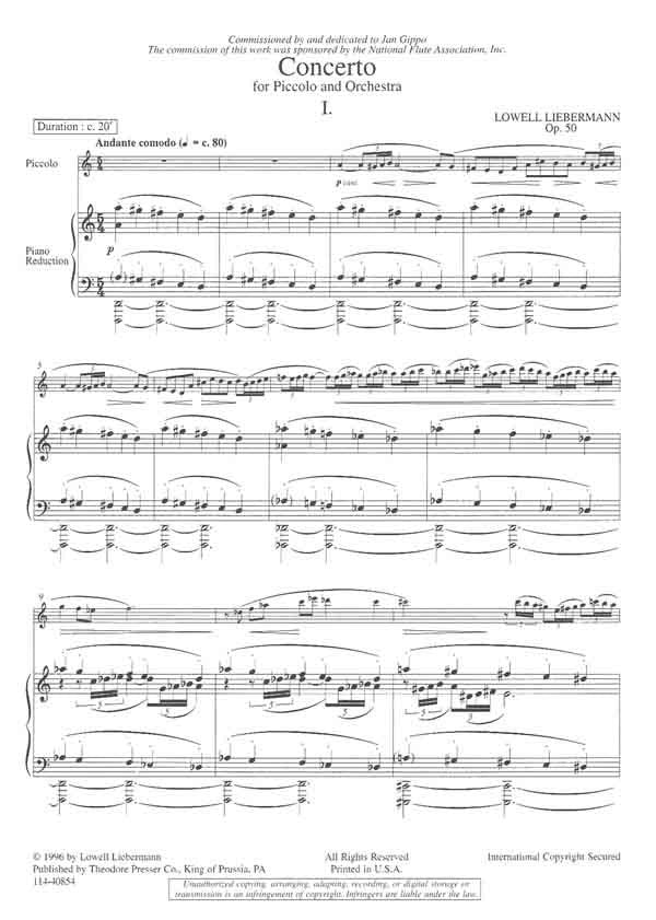 Concerto for Piccolo and Orchestra, Op. 50 (Piccolo and Piano)