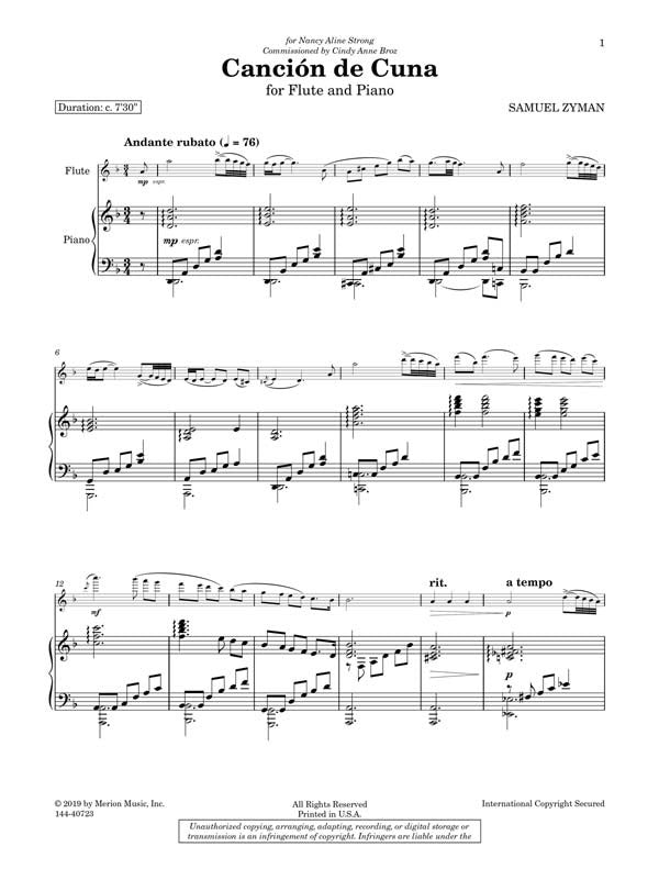 Cancion de Cuna (Flute and Piano)