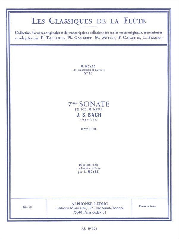 Sonata No. 7 in G minor, BWV 1020 (Flute and Piano)