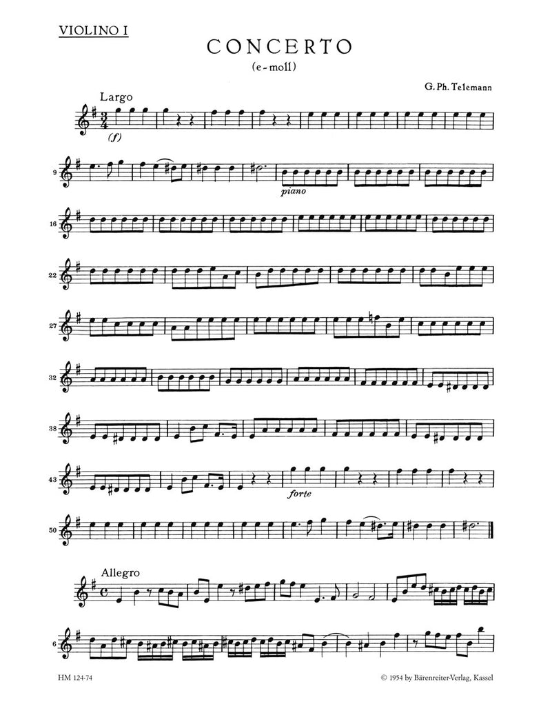 HM00124-74 Telemann Concerto Violin I Part