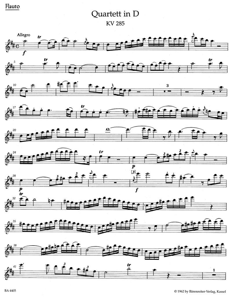 Flute Quartets (K285, K298, and K285b) (Flute, Violin, Viola, Cello)