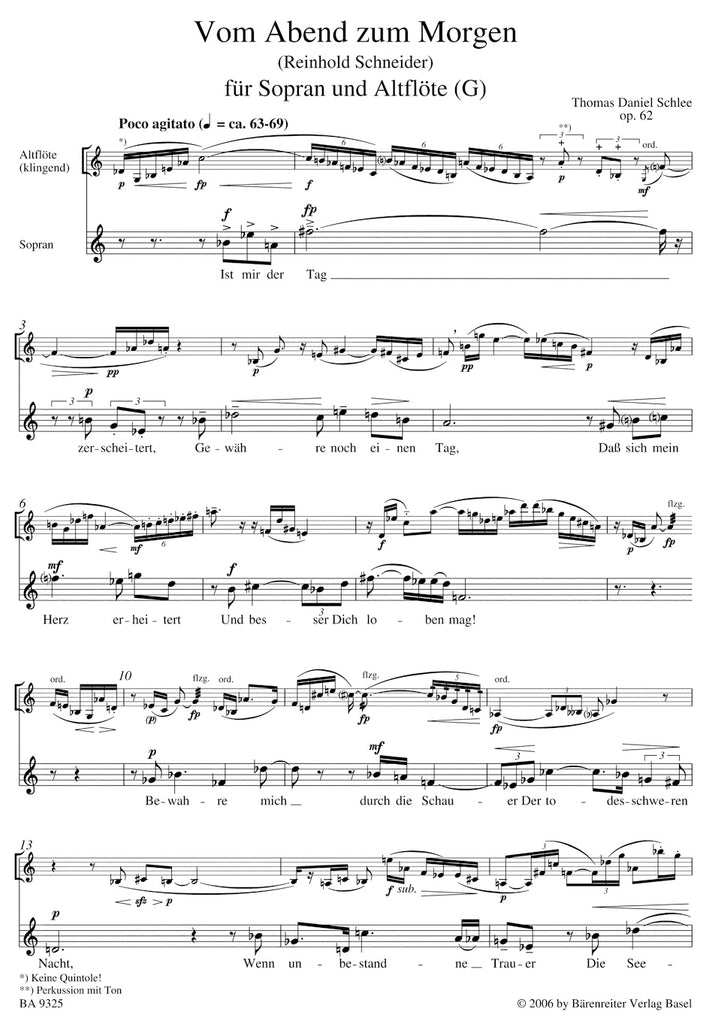 From Evening to Morning for Soprano and Alto Flute op. 62